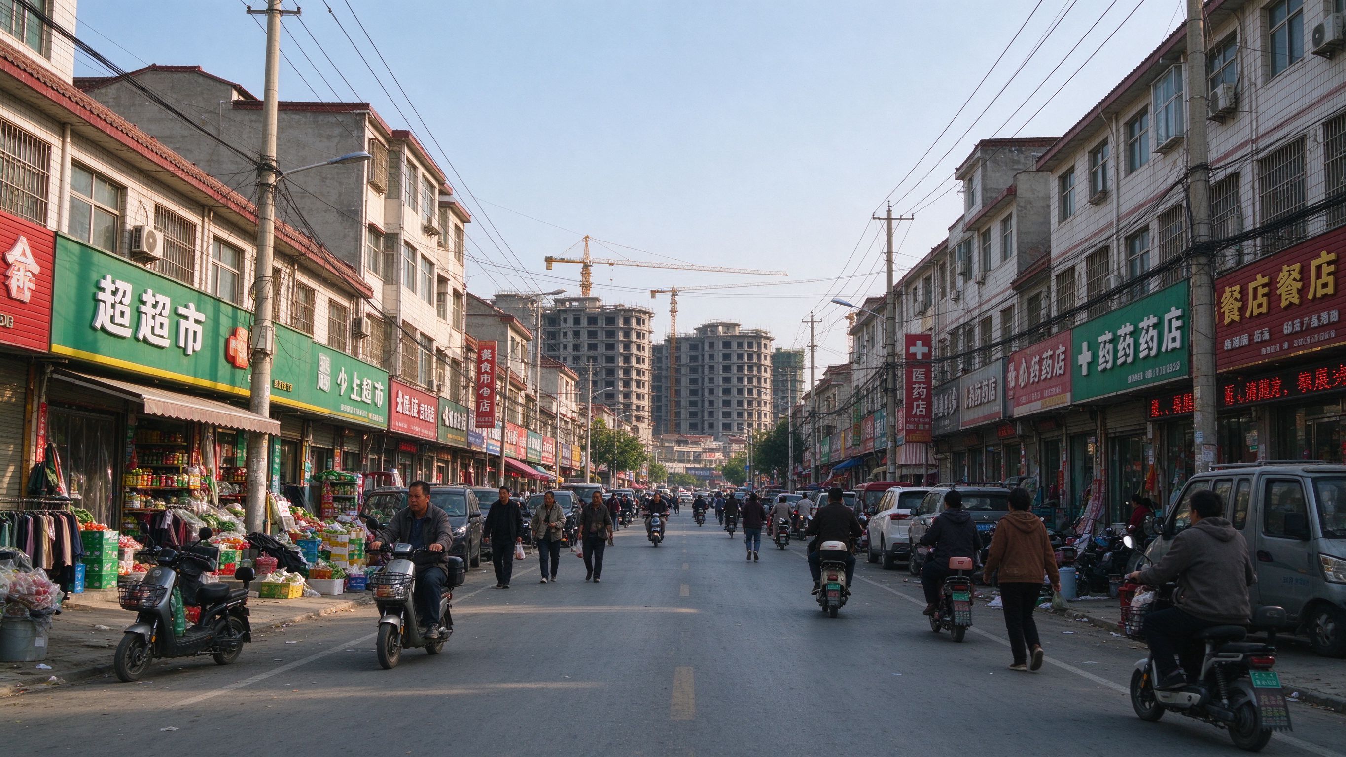 项城市县城街景与建筑企业集中区域